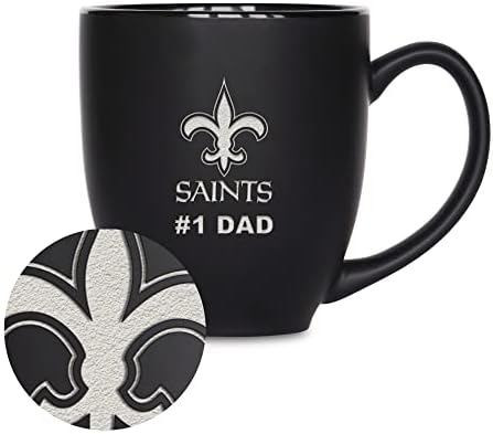 Rico Industries NFL Football #1 Dad 15oz Laser Engraved Matte Black Ceramic Bistro Mug - for Hot or Cold Drinks