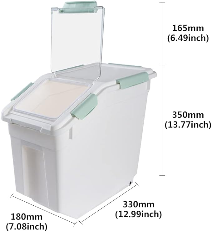Airtight Flour Storage Container 25 lb Rice Storage Container with Wheels Seal Locking Lid, Food Containers with Measuring Cup& Scoop for Flour, Rice, Grain(Cyan)
