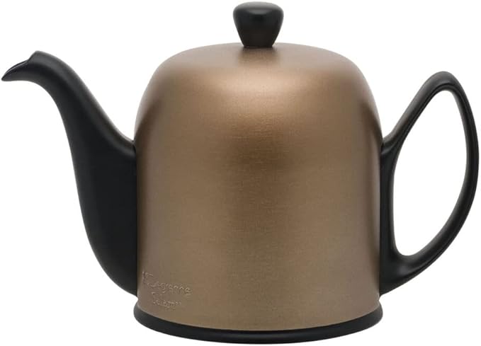Degrenne Salam Luxury French Tea Pot - Porcelain Teapot with Bronze Aluminum Cover, Ceramic Tea Kettle for Loose Tea, Removable Infuser, 6 Cup Capacity, 36oz - Black