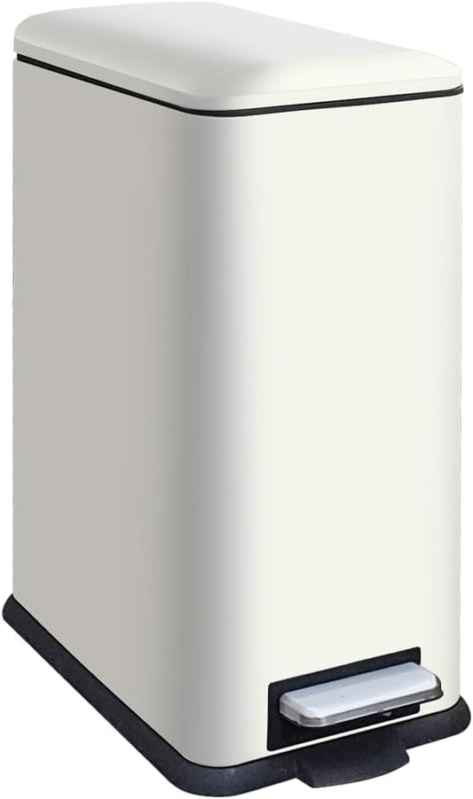 8 Gallon Trash Can with Lid, Stainless Steel Trash Can with Removal Inner Bucket, Soft Close & Stay Open, Step Trash Bin for Kitchen, Office, Laundry, Bathroom, 30 Liter Capacity, White