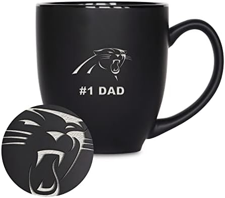 Rico Industries NFL Football #1 Dad 15oz Laser Engraved Matte Black Ceramic Bistro Mug - for Hot or Cold Drinks