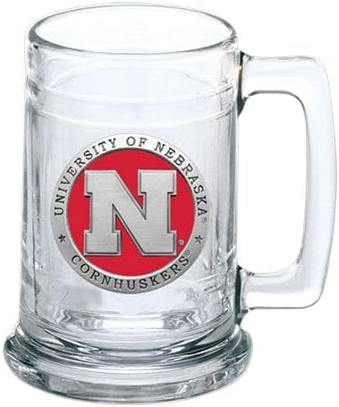 Heritage Pewter Nebraska Cornhuskers Stein Glass | 15 Ounce German-Style Glass | Intricately Crafted Metal Pewter Alma Mater Inlay