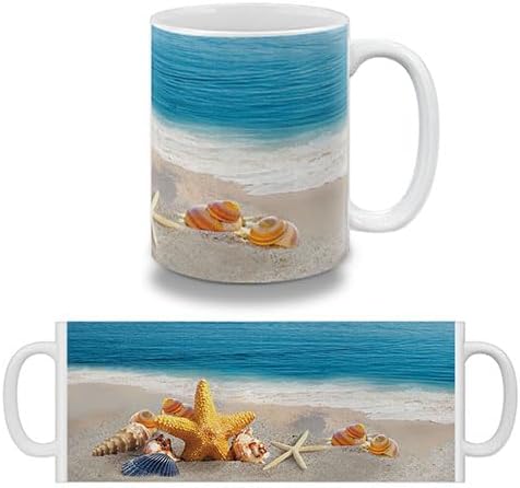 MUGBREW Seashells On The Beach Ceramic Coffee Mug Tea Cup, 11 OZ