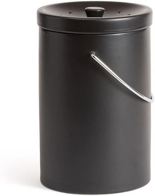 Fox Run Black Ceramic Kitchen Compost Bin for Countertops