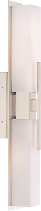 Possini Euro Design Midtown Modern Wall Lights Set of 2 Satin Nickel Silver Metal Hardwired 4 1/2" Fixture White Glass Shade for Bedroom Bathroom Vanity Living Room Home Hallway Dining Kitchen