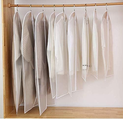 5 PCS Hanging Garment Bag,PEVA Garment Protector Covers with Semi-Clear,Metal zippers,Garment Covers for Suits,Dresses