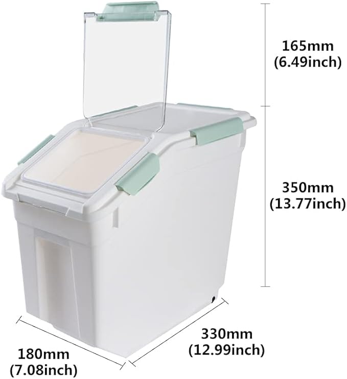 Airtight Flour Storage Container 25 lb Rice Storage Container with Wheels Seal Locking Lid, Food Containers with Measuring Cup& Scoop for Flour, Rice, Grain, Cyan 2Pack