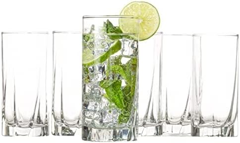 Vikko Drinking Glasses, 12 Oz Drinking Glasses Set of 6, Crystal Clear Glass Cups for Water or Juice, Highball Glass Tumbler & Water Glasses for Drinking