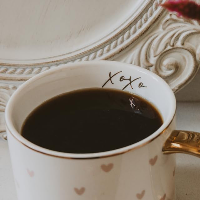 Sweet Water Decor Heart XOXO Coffee Mug with Gold Handle, 14oz Fine Bone China Tea Cup for Hot & Cold Drinks, Gift Idea for Friend, Sister, Wife & Valentines Day
