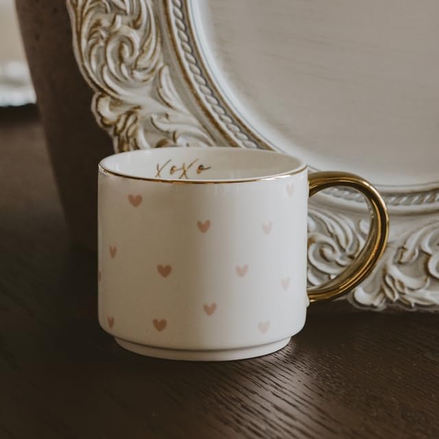 Sweet Water Decor Heart XOXO Coffee Mug with Gold Handle, 14oz Fine Bone China Tea Cup for Hot & Cold Drinks, Gift Idea for Friend, Sister, Wife & Valentines Day