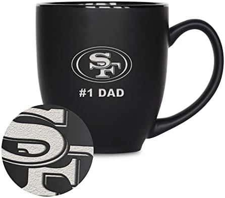 Rico Industries NFL Football #1 Dad 15oz Laser Engraved Matte Black Ceramic Bistro Mug - for Hot or Cold Drinks