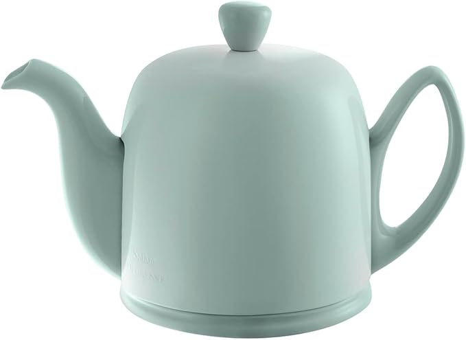 Degrenne Salam Luxury French Tea Pot - Porcelain Teapot with Stainless Steel Cover, Ceramic Tea Kettle for Loose Tea, Removable Infuser, 4 Cup Capacity, 24oz - Monochrome Mint