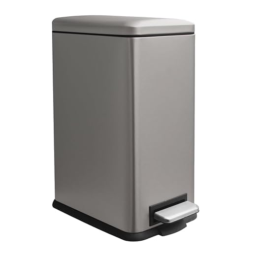 Bathroom Trash Can with Lid, 16.7L/ 4.4 Gallon Rectangular Slim Trash Can with Removable Inner Bucket, Soft Close lid, Stainless Steel Step Pedal Garbage Can for Kitchen, Home Office, Kohler Grey