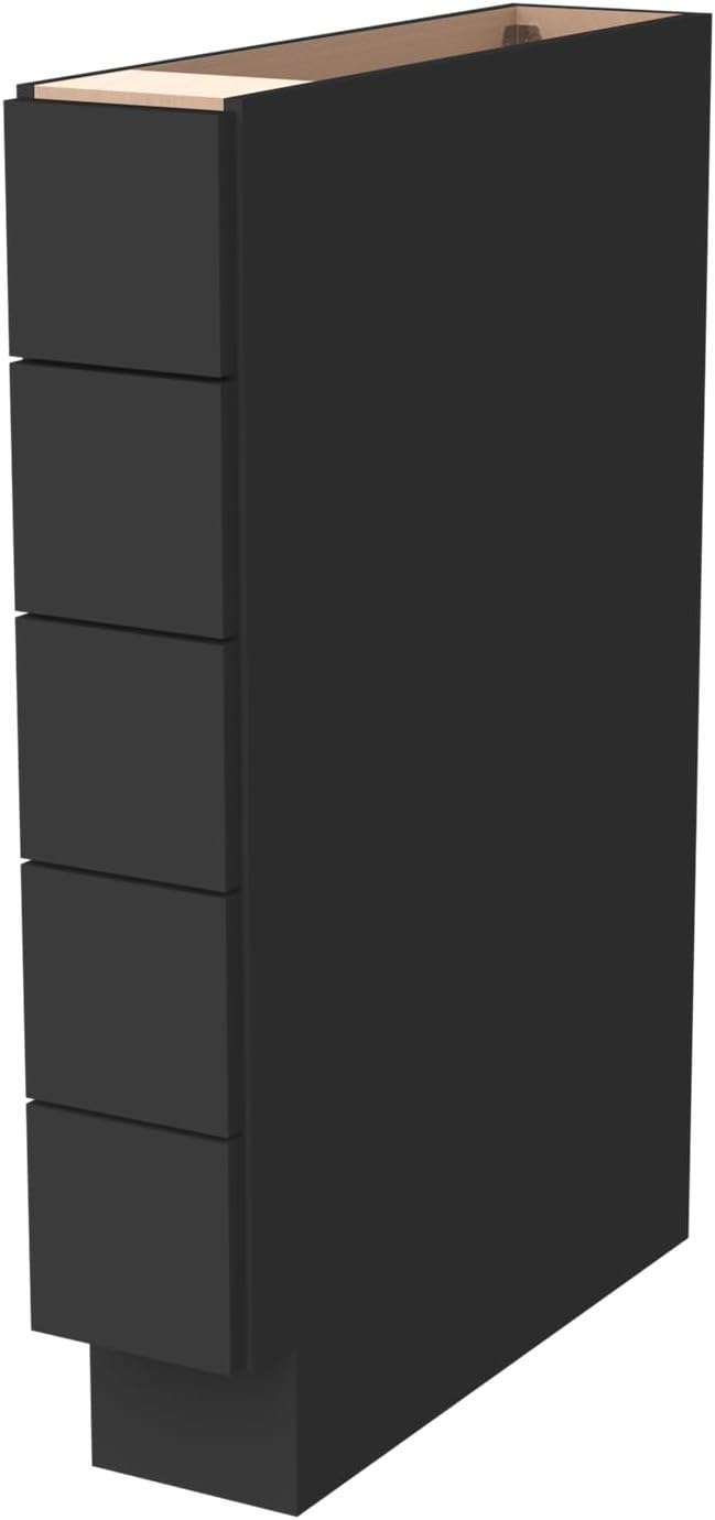 Solid Wood 5-Drawer Spice Cabinet for Kitchen, Soft Close Drawer Glides, Freestanding Storage Organizer, Fits 6" Base Cabinets, Natural Birch Wood (SK-Charcoal Black, 6" W x 24" D x 34.5" H)