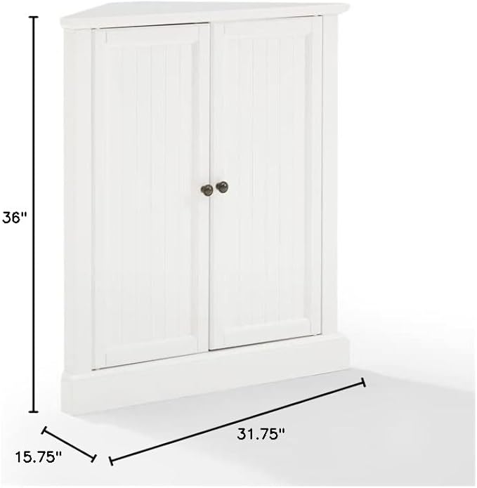 Crosley Furniture Shoreline Stackable Corner Pantry Storage Cabinet with Shelves, Kitchen, Dining, Laundry, White