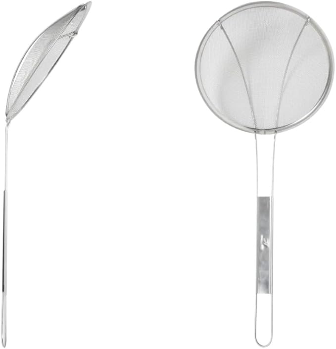 TrueCraftware- 8-3/4-Inch Round Fine Mesh Wire Skimmer 10-7/8" Handle Length Nickel Plated- Kitchen Utensil Food Strainer Skimmer Spoon for Cooking Sieve Sifters Rice Quinoa Pasta Fruits Vegetables