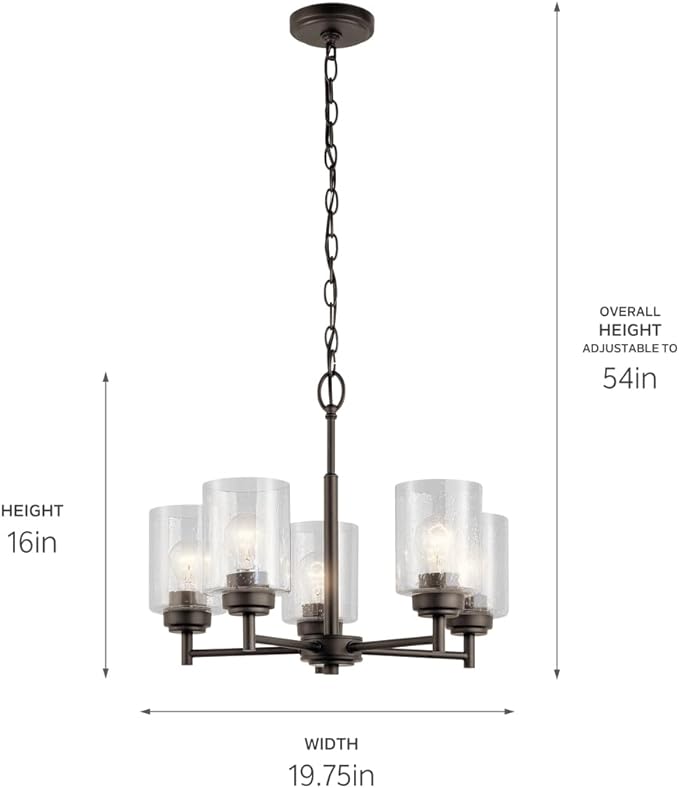 Kichler Winslow 19.75" Chandelier in Olde Bronze®, 5-Light Chandelier for Dining Room, Living Room, or Bedroom, Clear Seeded Glass, (19.75" W x 16" H), 44030OZ