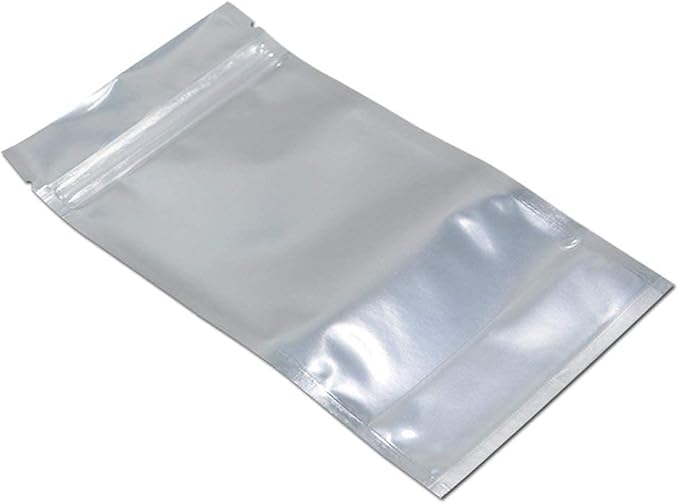 FERENLI 100 Pieces Stand Up Clear Front Zipper Lock Resealable Aluminum Mylar Foil Plastic Packaging Bag for Zip Heat Seal Package Lock with Tear Notch Long Term Food Storage 3.5x5.5 inch