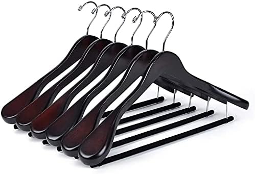 Luxury Wide Shoulder Wooden Hangers 18 Pack, with Velvet Bar, Smooth Mahogany Finish Wood Suit Hanger Coat Hanger for Closet, Holds Upto 20lbs, 360° Swivel Hook, for Jacket, Dress Heavy Clothes Hanger