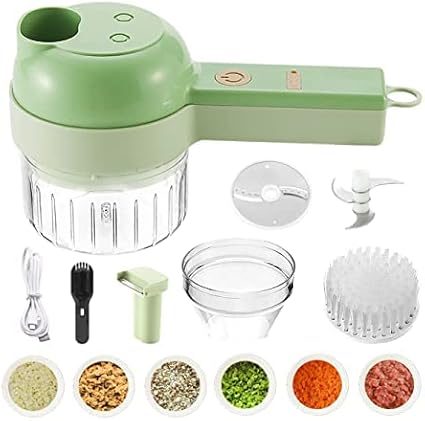 Multipurpose 4 in 1 Handheld Electric Vegetable Cutter Set Portable Wireless Garlic Mud Masher Garlic Press and Slicer Set Multifunctional Electric Mini Food Processor (Plastic)