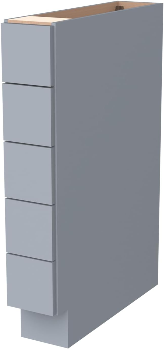 Solid Wood 5-Drawer Spice Cabinet for Kitchen, Soft Close Drawer Glides, Freestanding Storage Organizer, Fits 6" Base Cabinets, Natural Birch Wood (SK-Grey, 6" W x 24" D x 34.5" H)