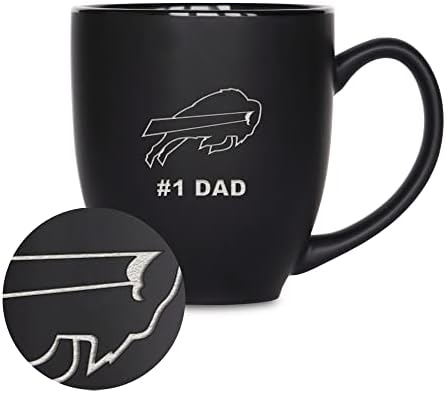 Rico Industries NFL Football #1 Dad 15oz Laser Engraved Matte Black Ceramic Bistro Mug - for Hot or Cold Drinks