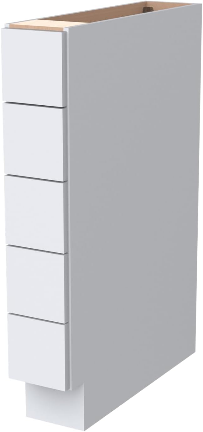 Solid Wood 5-Drawer Spice Cabinet for Kitchen, Soft Close Drawer Glides, Freestanding Storage Organizer, Fits 6" Base Cabinets, Natural Birch Wood (SK-White, 6" W x 24" D x 34.5" H)