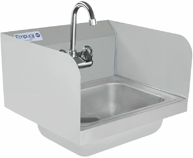 17" Wide Stainless Steel Wall Mounted Hand Sink | Commercial Prep Utility 14" x 10" Bowl for Kitchen | 4" Center Gooseneck Faucet, 9.5" Back/Side Splash, 17"W x 15"D x 13.5"H, 20 Gauge, NSF