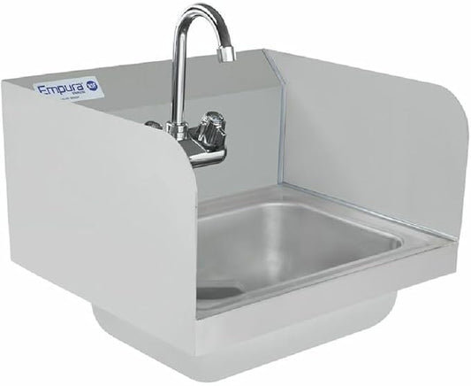 17" Wide Stainless Steel Wall Mounted Hand Sink | Commercial Prep Utility 14" x 10" Bowl for Kitchen | 4" Center Gooseneck Faucet, 9.5" Back/Side Splash, 17"W x 15"D x 13.5"H, 20 Gauge, NSF