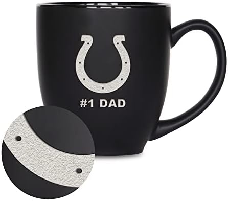 Rico Industries NFL Football #1 Dad 15oz Laser Engraved Matte Black Ceramic Bistro Mug - for Hot or Cold Drinks