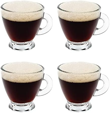 Vikko Espresso Cups, 3.25 Ounce Small Coffee Mugs, Set of 4 Clear Glass Coffee Mug, Durable Dishwasher Safe Glass Cups for Coffee or Tea