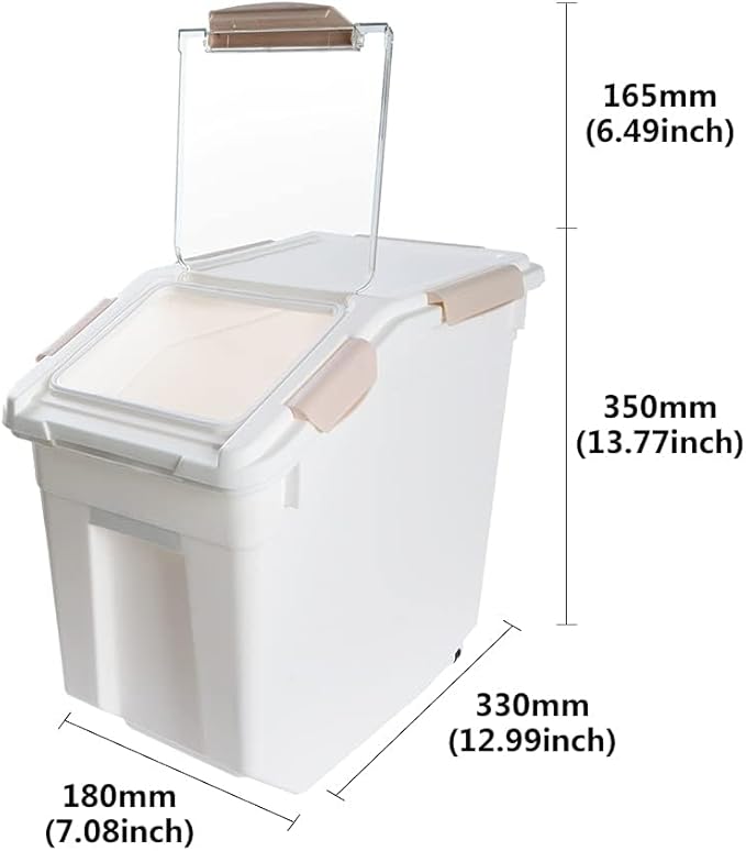 2Pack Airtight Flour Storage Container 25 lb Rice Storage Container with Wheels Seal Locking Lid, Dog Food Containers with Measuring Cup& Scoop for Flour, Rice, Grain, (Pink)