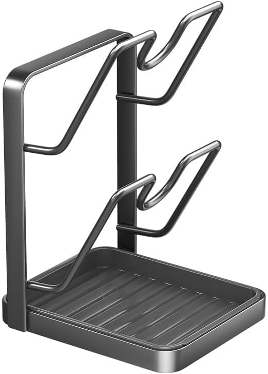 Kitchen Pot Lid Storage Rack, Lid Holder While Cooking, Multifunctional Kitchen Pot Cover Organizer for Countertop, With Removable Drip Tray (2PCS Double layer)