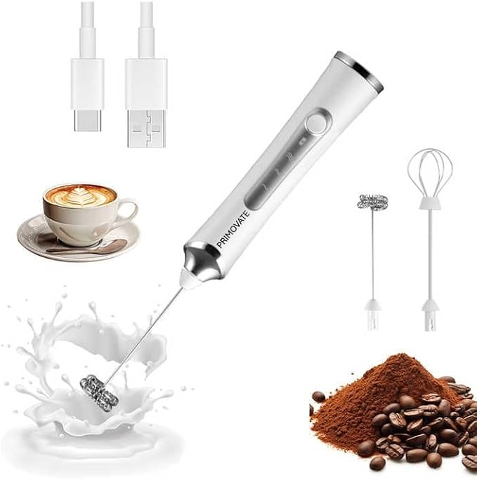 Rechargable Milk Frother, Handheld Drink Mixer with Whisk Attachment, 2025 upgraded powerfull 3 speed motor, Type C charging with charge light, with extra egg mix head (Black without Stand)