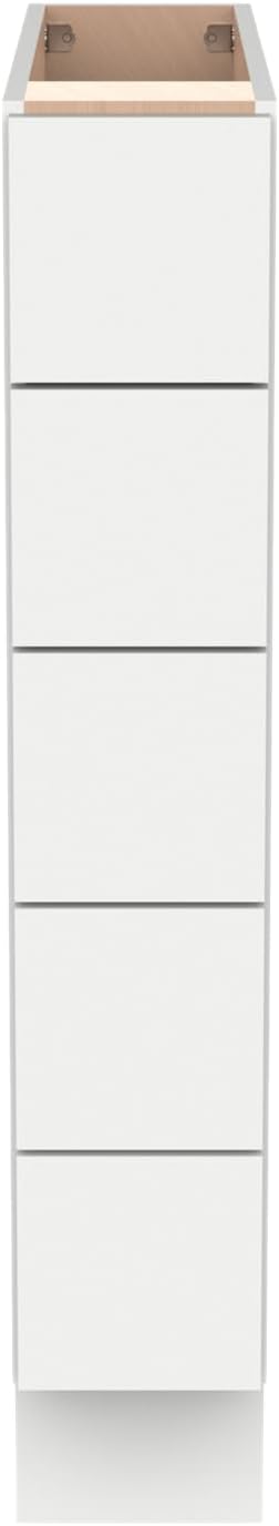 Solid Wood 5-Drawer Spice Cabinet for Kitchen, Soft Close Drawer Glides, Freestanding Storage Organizer, Fits 6" Base Cabinets, Natural Birch Wood (SK-Origami White, 6" W x 24" D x 34.5" H)