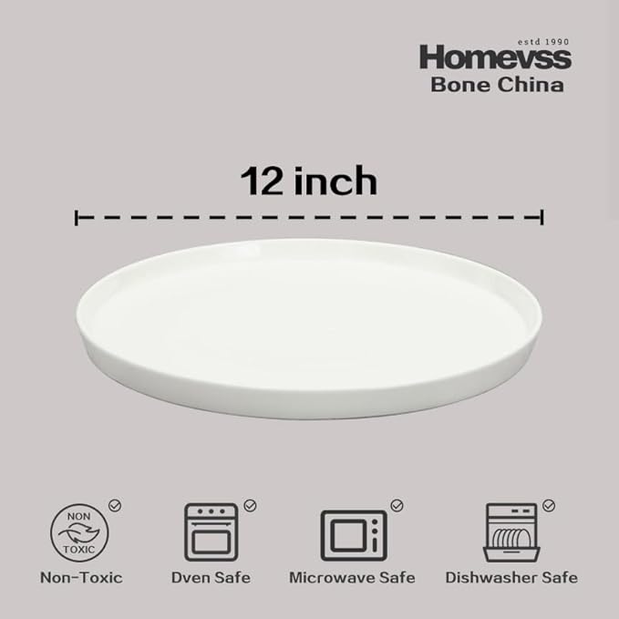 Bone China Cone Shape, Elegance White Plate 12", Case of 2