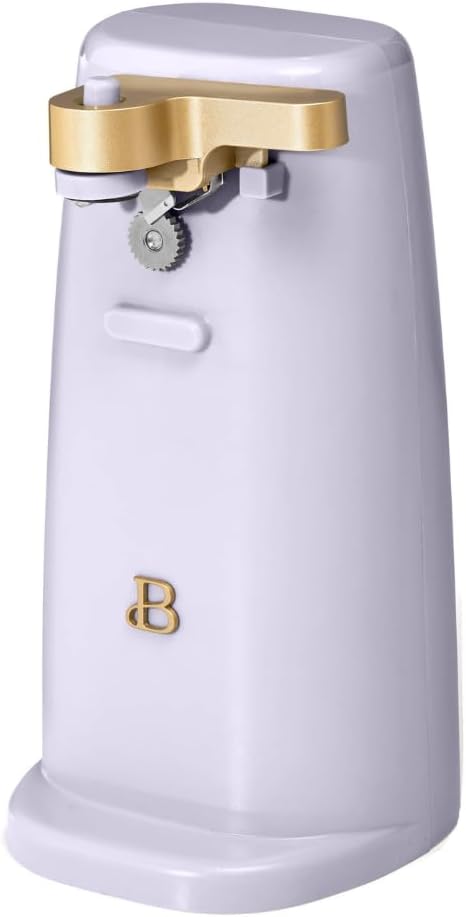 Beautiful Electric Can Opener with Auto-Turn, Magnetic Lid Holder, Knife Sharpener, Bottle Opener, Removable Lever, Cord Storage, No-Tilt Base, Stainless Steel Blade, 70W (Lavender)