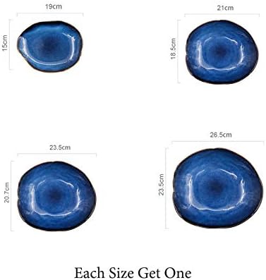 Nordic Ceramic Household Pottery Irregular Salad Platter Klin Glaze Dinner Plate-Set of 4