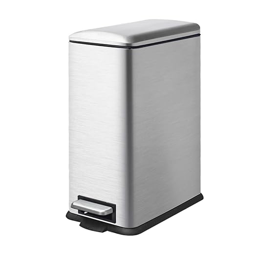 Bathroom Trash Can 2.6 Gallon with Lid, Garbage Can with a Soft Close lid, 10l Stainless Slim Step Trash Can with Removable Inner Bucket for Bathroom,Bedroom,Home Office