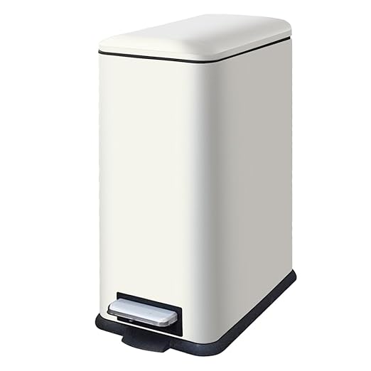 8 Gallon Slim Stainless Steel Trash Can with Step-on Lid, Narrow Space-Saving Kitchen & Bathroom Garbage Bin, White Metal Step Pedal Trash Can for Home, Office, Dorm
