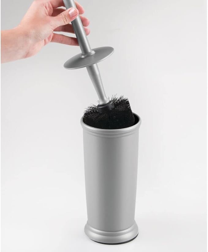 mDesign Hidden Plunger and Brush Set for Toilet Bowl - Modern Toilet Brush and Plunger Set - Brush Cleaner and Plunger Combo with Holder Caddy for Bathroom - Hyde Collection - Set of 2 - Gray