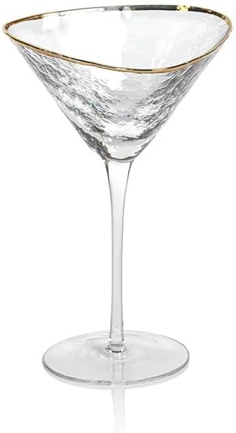 Bec's Designs Martini Glasses Set of 4 – Hand‑Hammered Triangular Design with Gold Rim – Elegant Crystal Cocktail Glassware for Parties, Gifts & Home Bar
