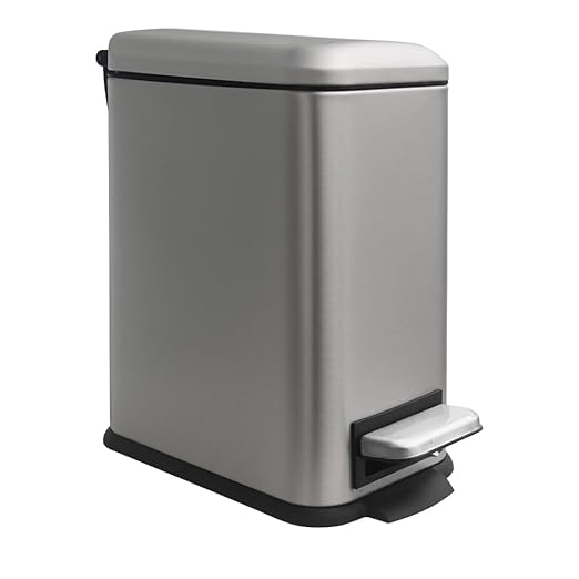 Bathroom Trash Can, 5 Liter / 1.3 Gallon Stainless Steel Garbage Can with Removable Inner Bucket, Slim Trash Bin for Small Spaces, Soft Close, Step Pedal, Fingerprint Proof, Grey