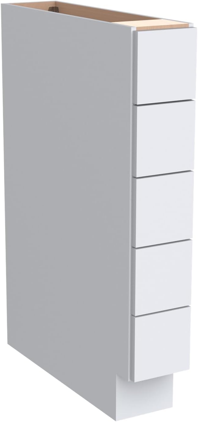 Solid Wood 5-Drawer Spice Cabinet for Kitchen, Soft Close Drawer Glides, Freestanding Storage Organizer, Fits 6" Base Cabinets, Natural Birch Wood (SK-White, 6" W x 24" D x 34.5" H)