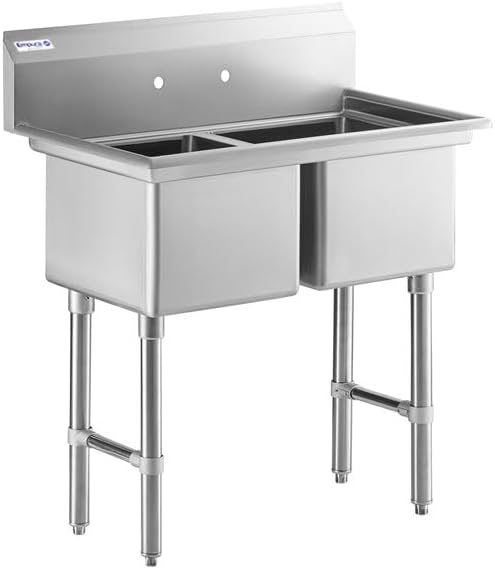 43" Wide Stainless Steel Two Compartment Commercial Sink | Prep Utility 18" x 18" Bowl for Restaurant Laundry Hotel | 3.5" Drain Basket, 9.75" Backsplash, 43"W x 23.5"D x 44.25"H, 16 Gauge, NSF