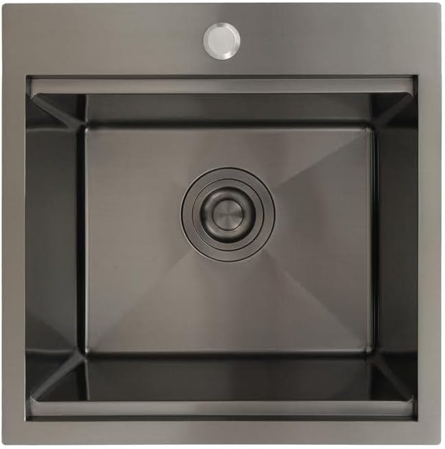 STARSTAR Workstation Ledge Topmount/Drop-in Single Bowl Black Matte Stainless Steel Kitchen/Yard/Bar/Laundry/Office Sink, With Grid, Dark Cutting Board, Strainer (15x15x9)