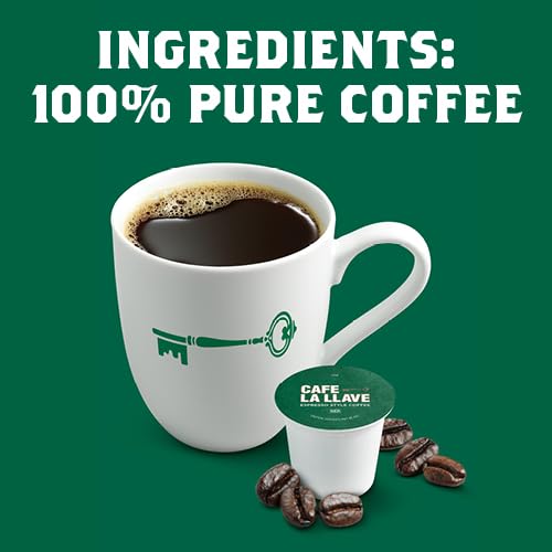 Cafe La Llave 24 Count Dark Roast Coffee Pods, Espresso Style, Compatible with Keurig Brewers, Single Serve Rich Bold Flavor
