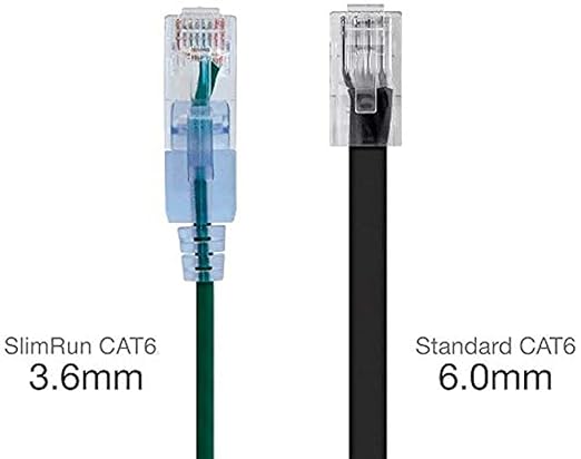Monoprice Cat6A 1ft Green 10-Pk Patch Cable UTP 30AWG 10G Pure Bare Copper Snagless RJ45 SlimRun Series Ethernet Cable
