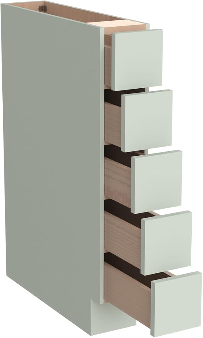 Solid Wood 5-Drawer Spice Cabinet for Kitchen, Soft Close Drawer Glides, Freestanding Storage Organizer, Fits 6" Base Cabinets, Natural Birch Wood (SK-Jade Green, 6" W x 24" D x 34.5" H)