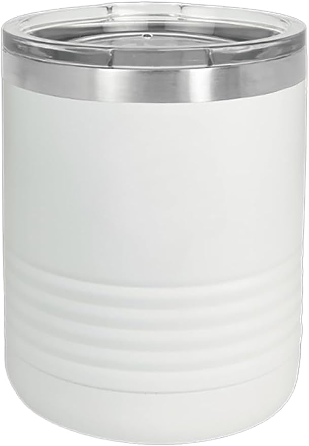 CRAZYDAISYWORLD Customized Polar Camel 10 oz. Vacuum Insulated Round neck Tumbler with Clear Lid Personalized With Your Text (White)
